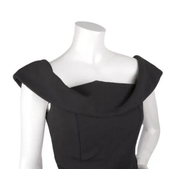 Runaway Heart Asymmetrical Dress Off Shoulder Front Slit Black LBD Knee Length - Picture 4 of 8